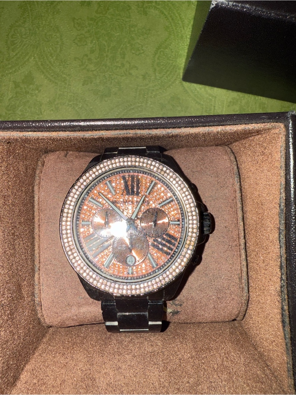 Michael Kors Black Bracelet Watch with Rose Gold Sparkle Dial and Crystal Bezel - Picture 1 of 3